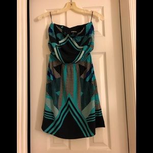 Express Printed Strapless Dress